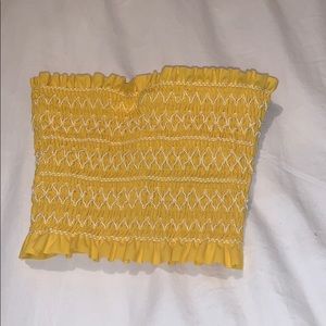 White yellow scrunched bikini top bandeau + straps